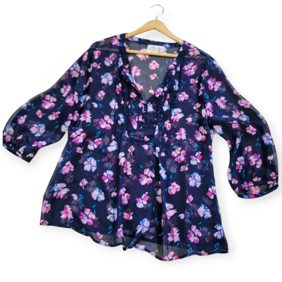 St. John's Bay Floral Sheer Women's Tunic Top Size XL - Picture 1 of 14